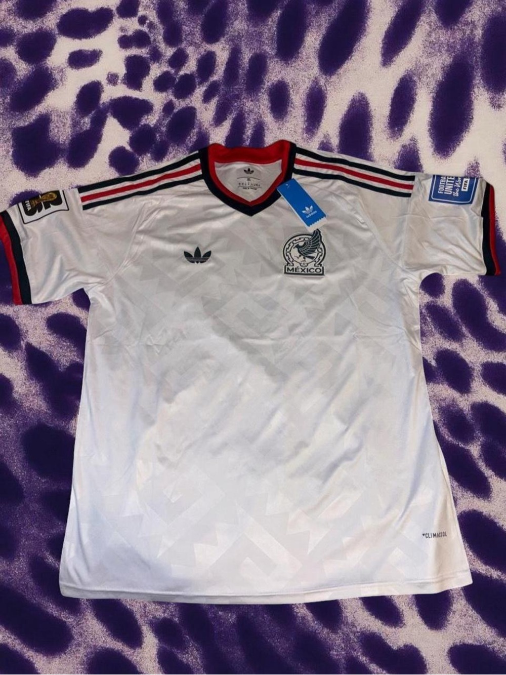 adidas White Mexico Soccer Jersey with Red & green stripes